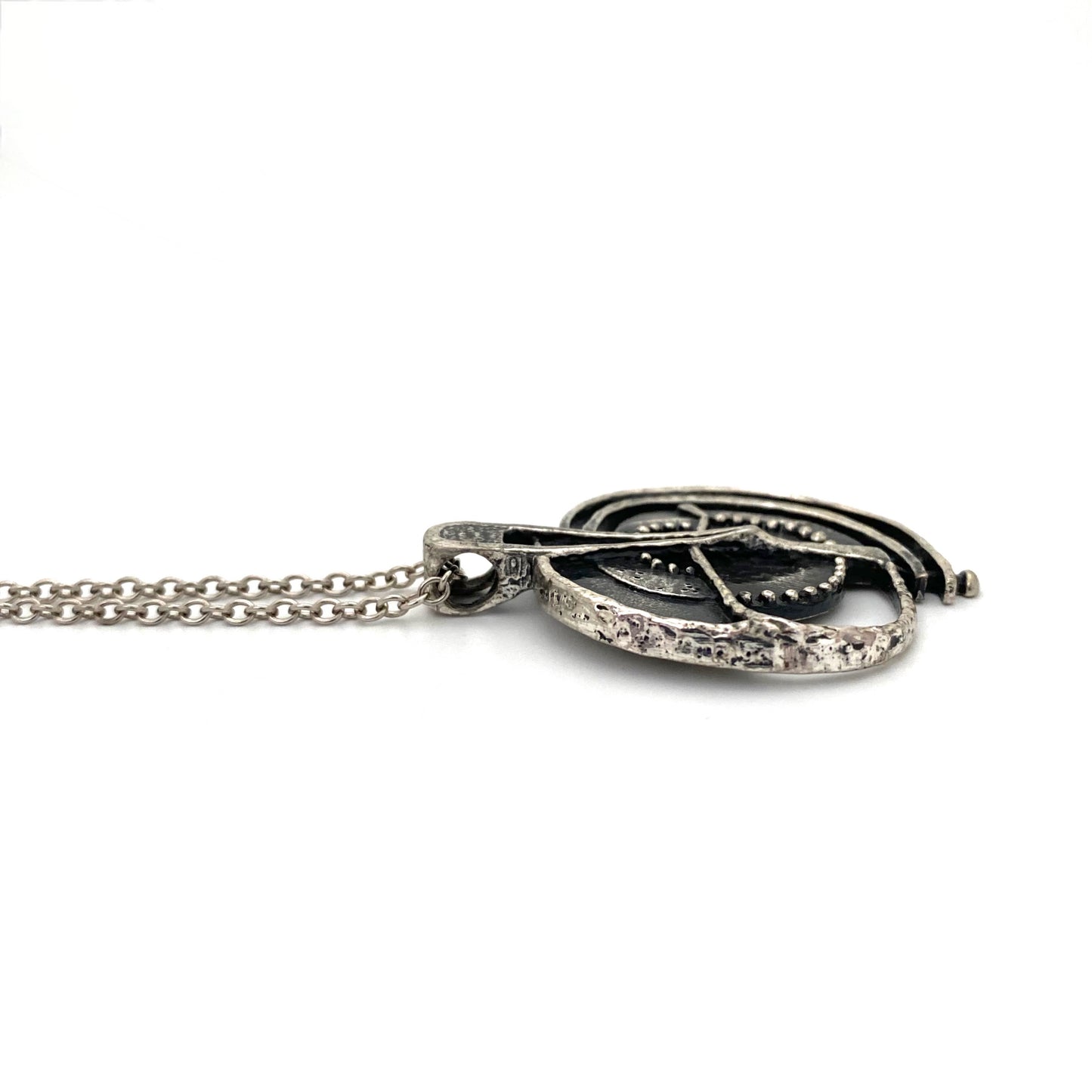 profile Guy Vidal Canada vintage brutalist pewter openwork pendant necklace Canadian Modernist jewelry design