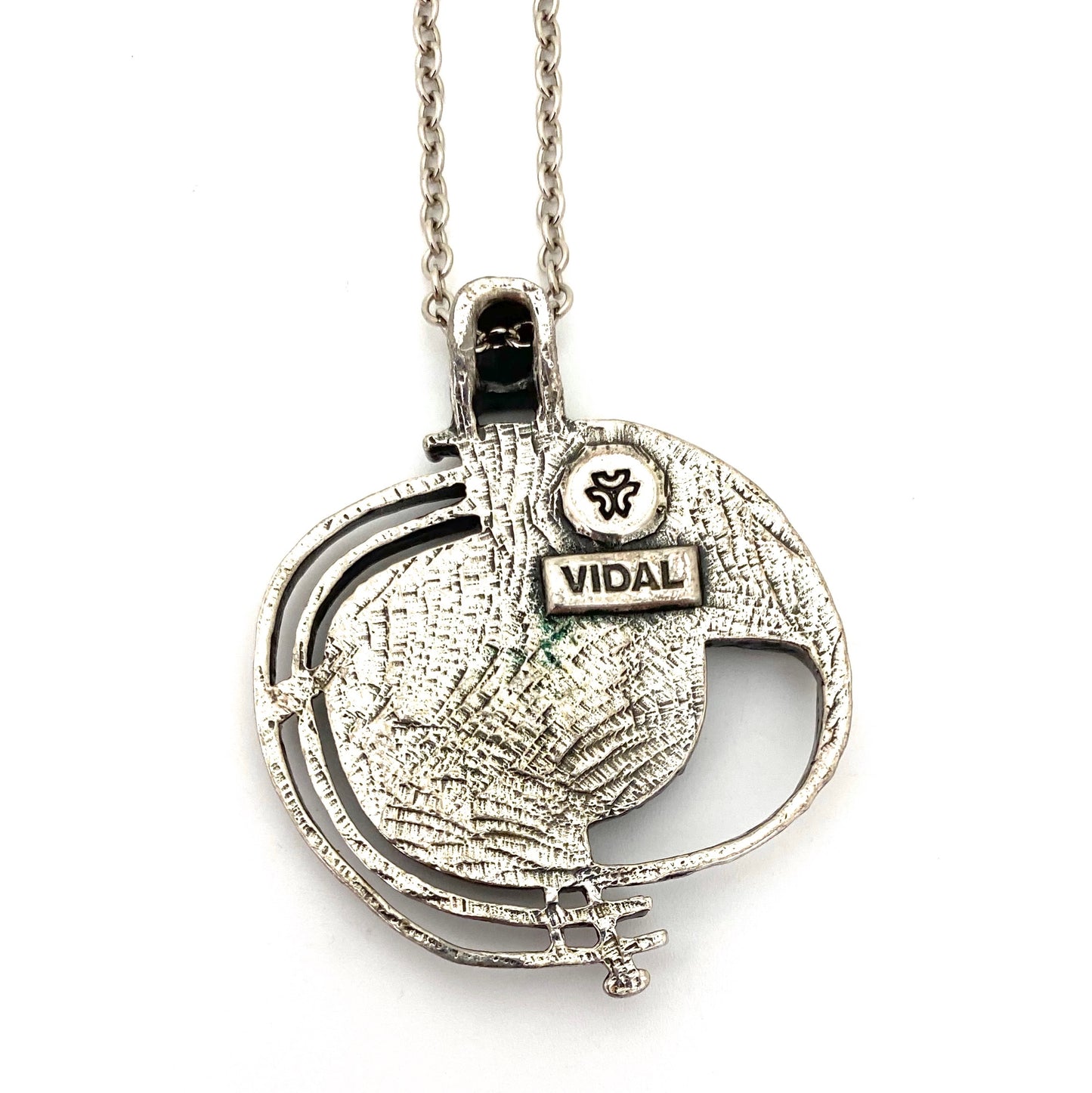 Guy Vidal brutalist pewter openwork pendant necklace