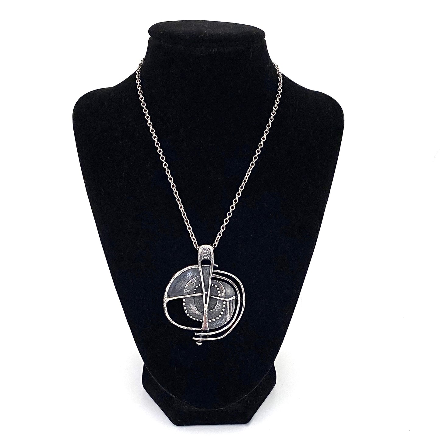 Guy Vidal brutalist pewter openwork pendant necklace
