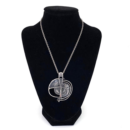 Guy Vidal brutalist pewter openwork pendant necklace