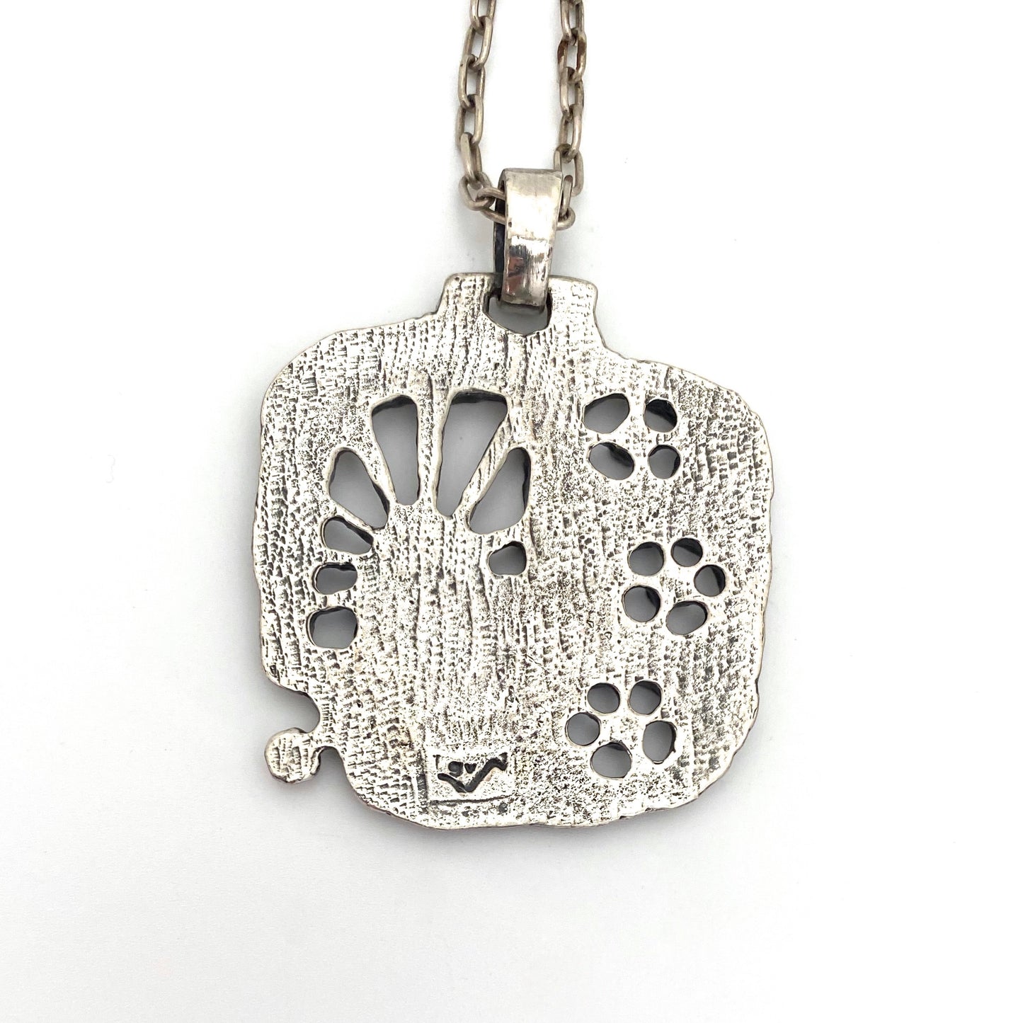 Guy Vidal large brutalist pewter openwork pendant necklace