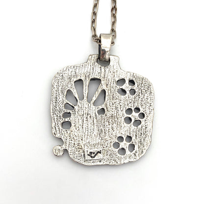 Guy Vidal large brutalist pewter openwork pendant necklace