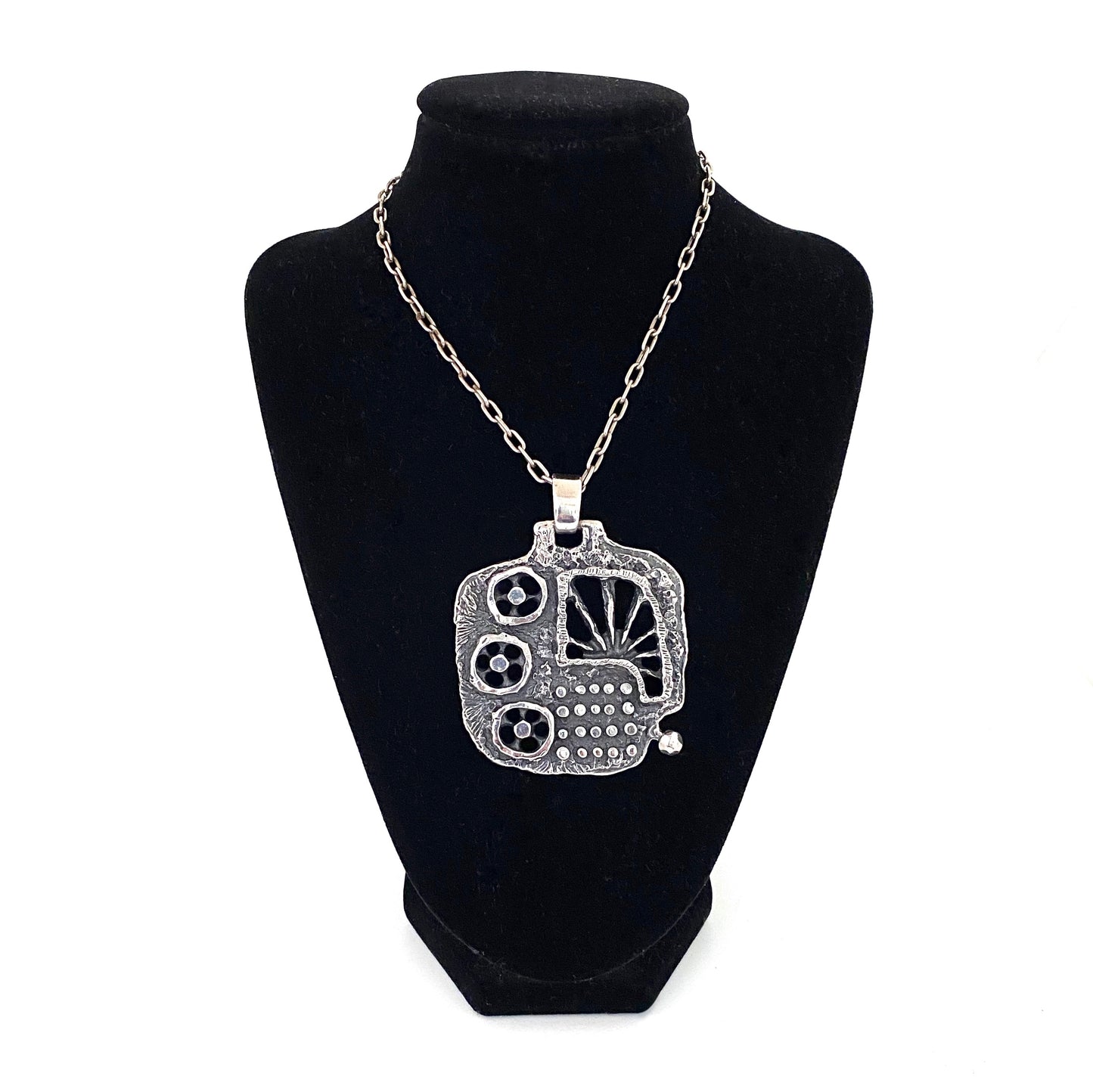 Guy Vidal large brutalist pewter openwork pendant necklace
