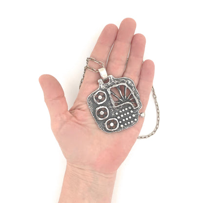 scale Guy Vidal Canada large vintage brutalist pewter pendant necklace Canadian Modernist jewelry design