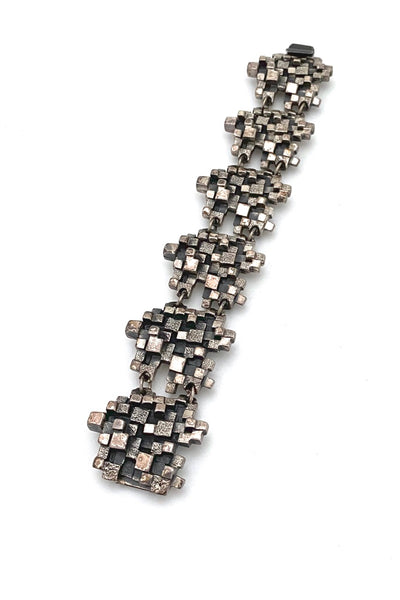 Guy Vidal Canada vintage brutalist pewter cubes panel link bracelet Canadian jewelry design