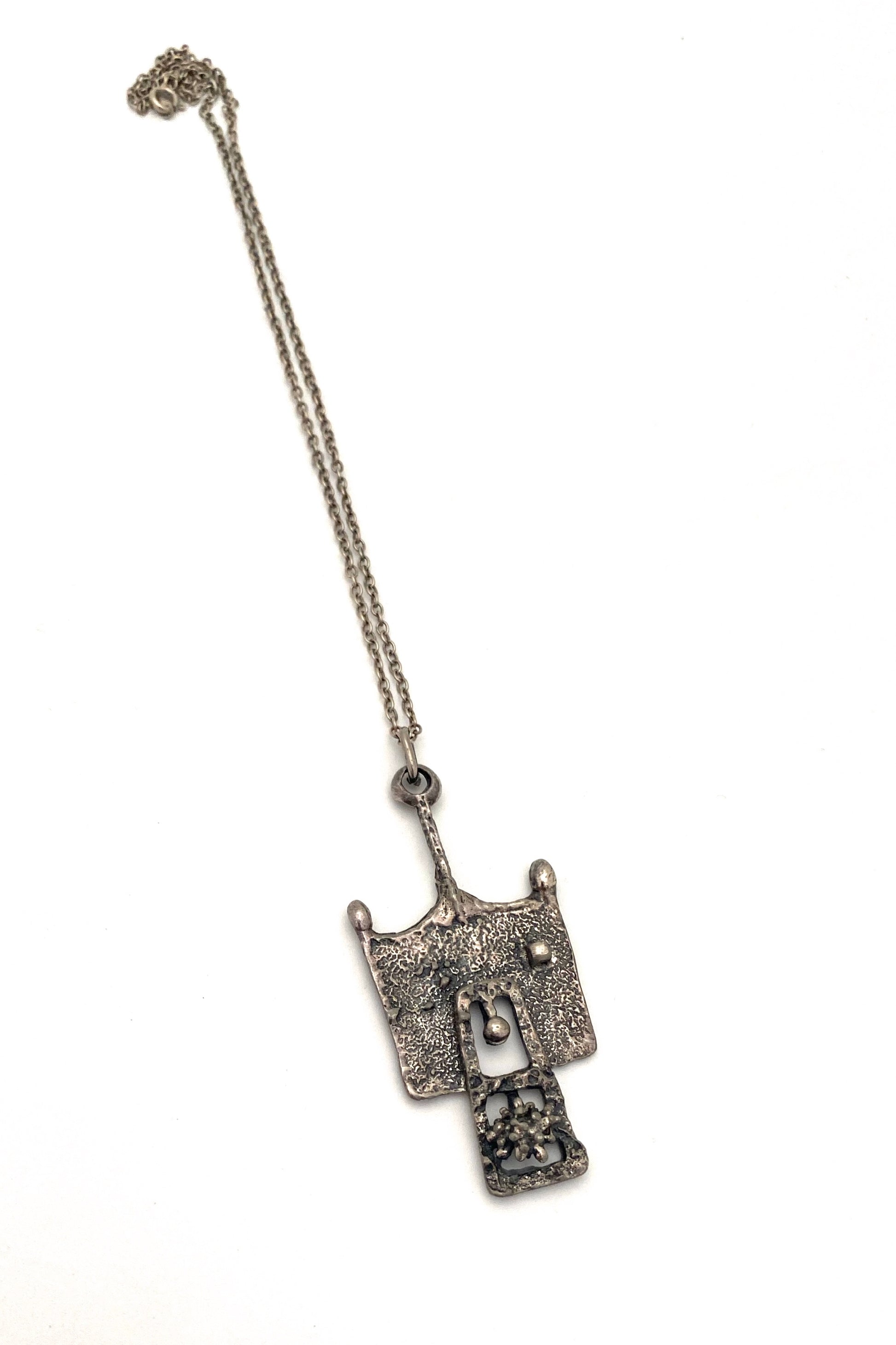 Guy Vidal Canada vintage brutalist pewter pendant necklace Canadian Modernist jewelry design
