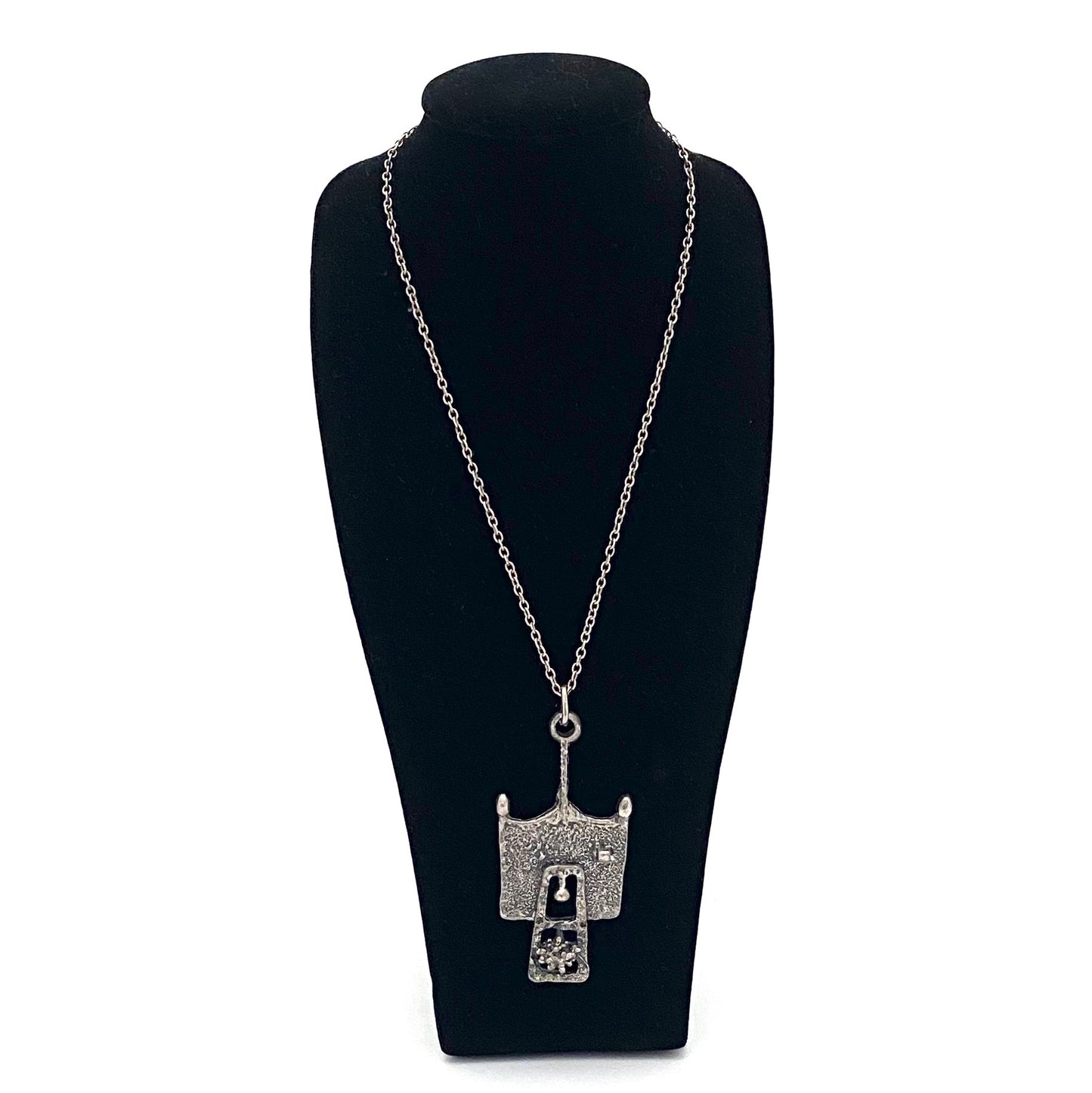 Guy Vidal brutalist pewter pendant necklace