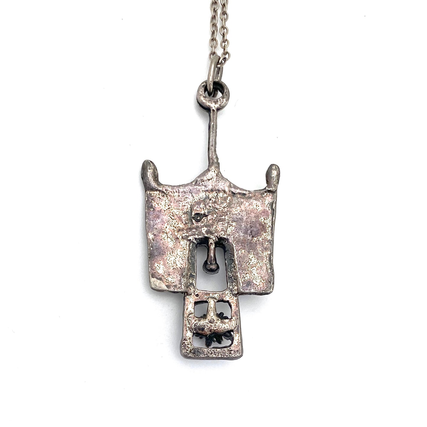Guy Vidal brutalist pewter pendant necklace