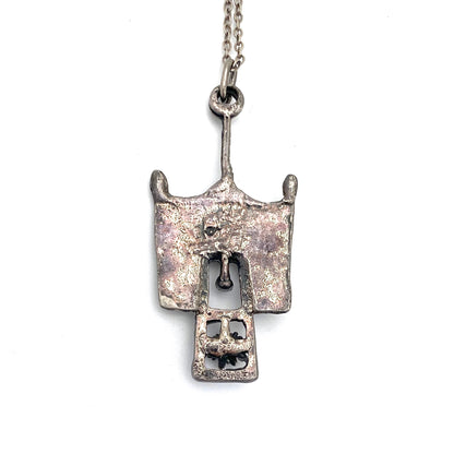 Guy Vidal brutalist pewter pendant necklace