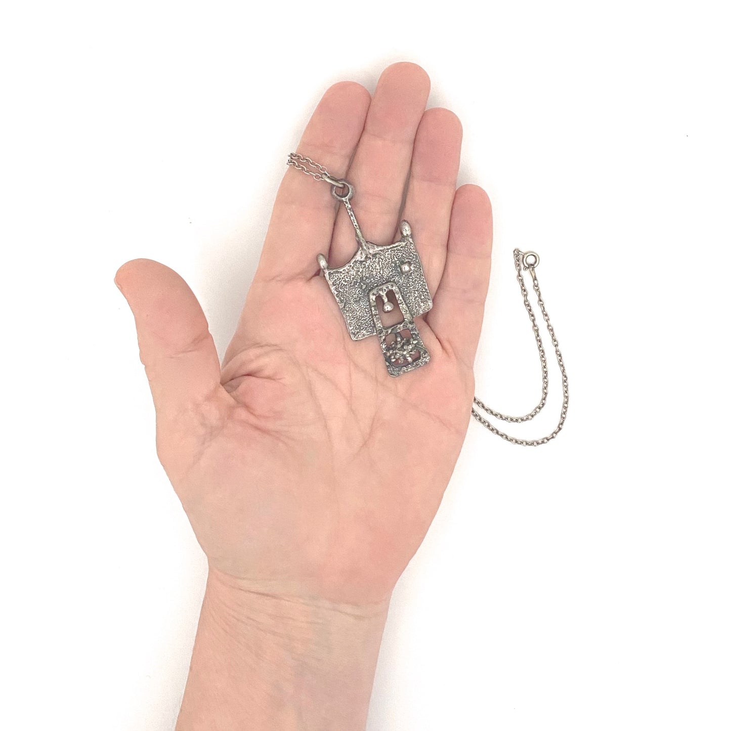 scale Guy Vidal Canada vintage brutalist pewter pendant necklace Canadian Modernist jewelry design