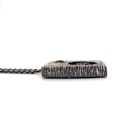 profile Guy Vidal Canada vintage brutalist pewter double sided shadowbox pendant necklace Canadian Modernist jewelry design scarce