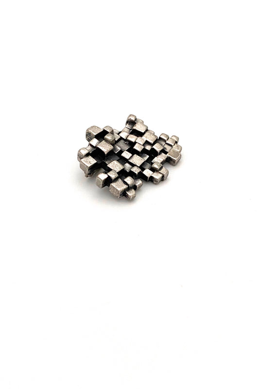 Guy Vidal Canada vintage brutalist pewter stacked cubes brooch Canadian Modernist jewelry design