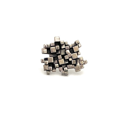 detail Guy Vidal Canada vintage brutalist pewter stacked cubes brooch Canadian Modernist jewelry design