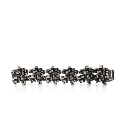 detail Guy Vidal Canada vintage brutalist pewter stacked cubes link bracelet Canadian Modernist jewelry design