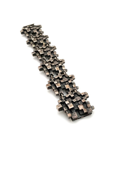 Guy Vidal Canada vintage brutalist pewter textured cubes panel link bracelet Canadian jewelry design