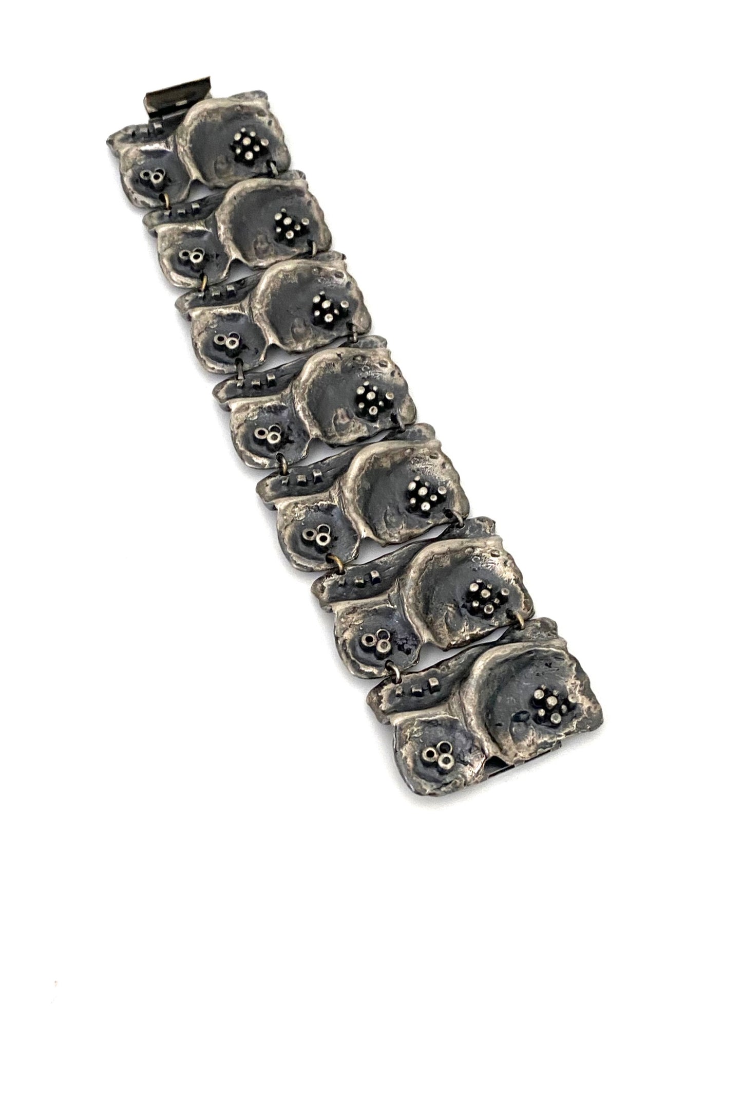 Guy Vidal Canada vintage brutalist pewter wide panel link bracelet rare Canadian Modernist jewelry design