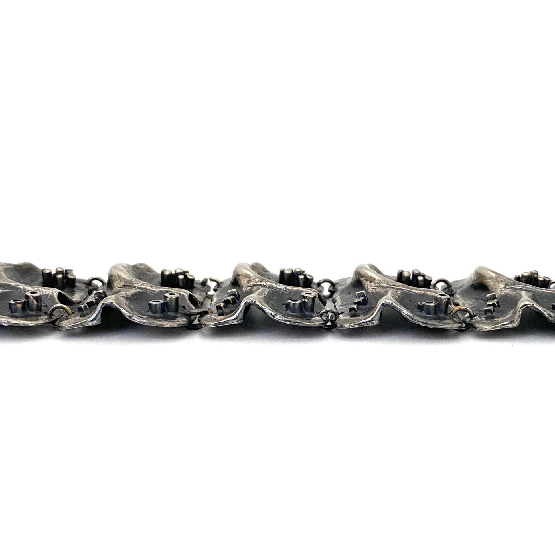 profile Guy Vidal Canada vintage brutalist pewter wide panel link bracelet rare Canadian Modernist jewelry design