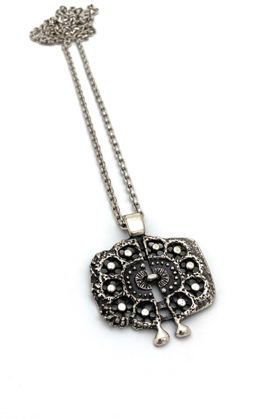 Guy Vidal Canada vintage brutalist pewter pierced openwork pendant necklace Canadian jewelry design