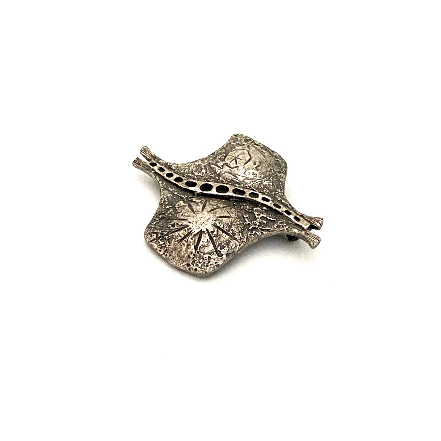 Guy Vidal brutalist pewter 'stingray' brooch
