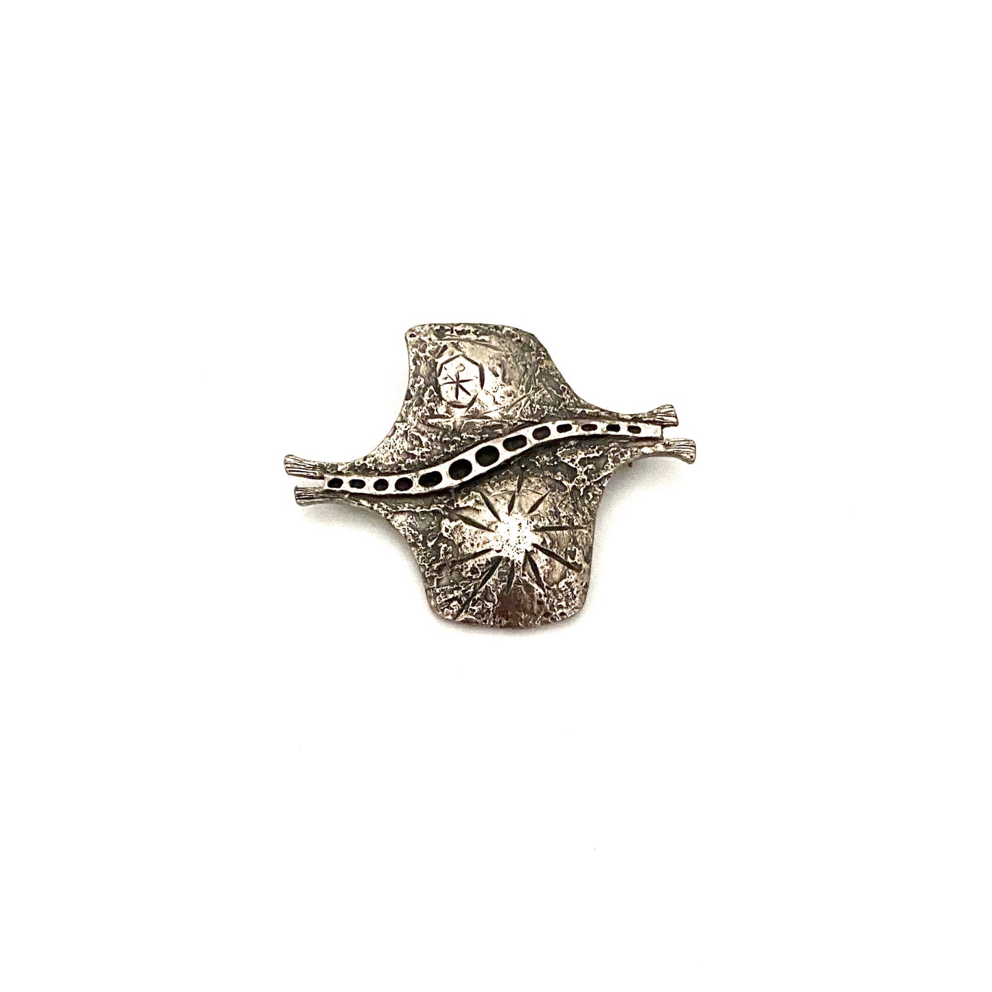 Guy Vidal brutalist pewter 'stingray' brooch