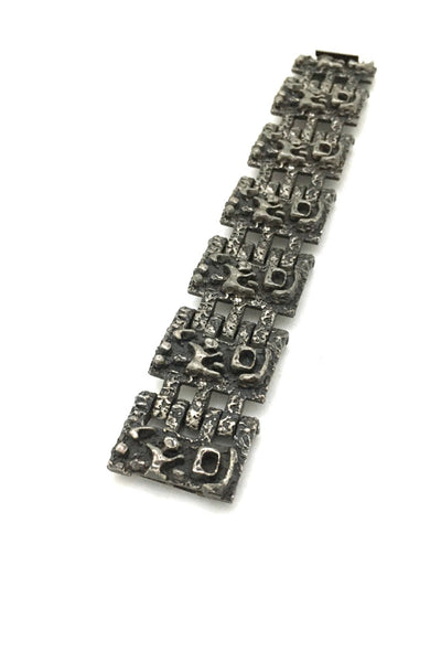 Guy Vidal Canada vintage brutalist pewter panel link bracelet mid century modern jewelry design