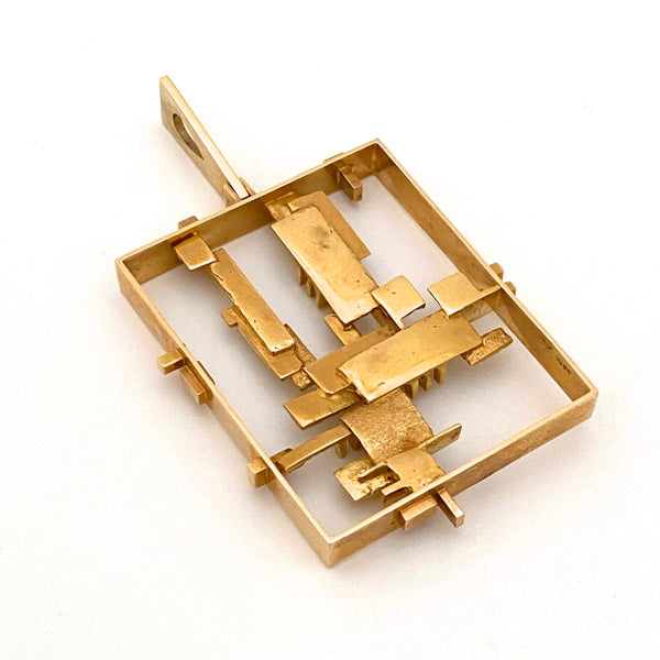 Hans Gehrig 18k gold rectangular sculptural pendant ~ original box