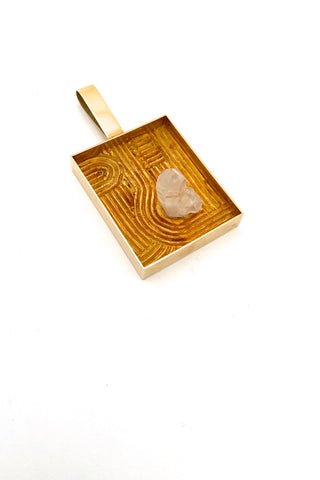 Hans Gehrig Canada vintage large 18k gold quartz crystal pendant necklace Modernist jewelry design