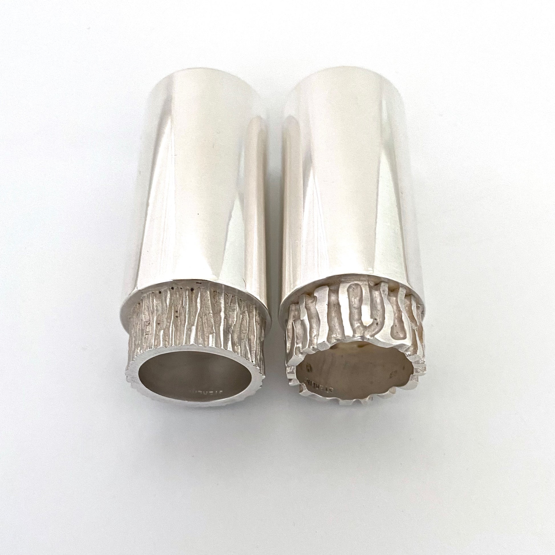 detail Hans Gehrig Canada vintage sterling silver heavy brutalist shot glasses Canadian Modernist design rare