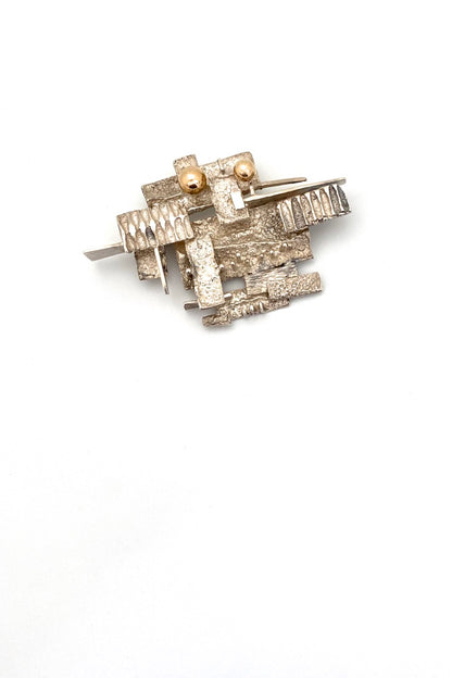 Hans Gehrig Canada large vintage silver 18k gold brooch Modernist art jewelry design