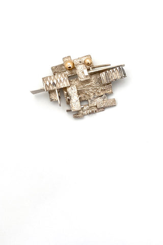 Hans Gehrig Canada large vintage silver 18k gold brooch Modernist art jewelry design