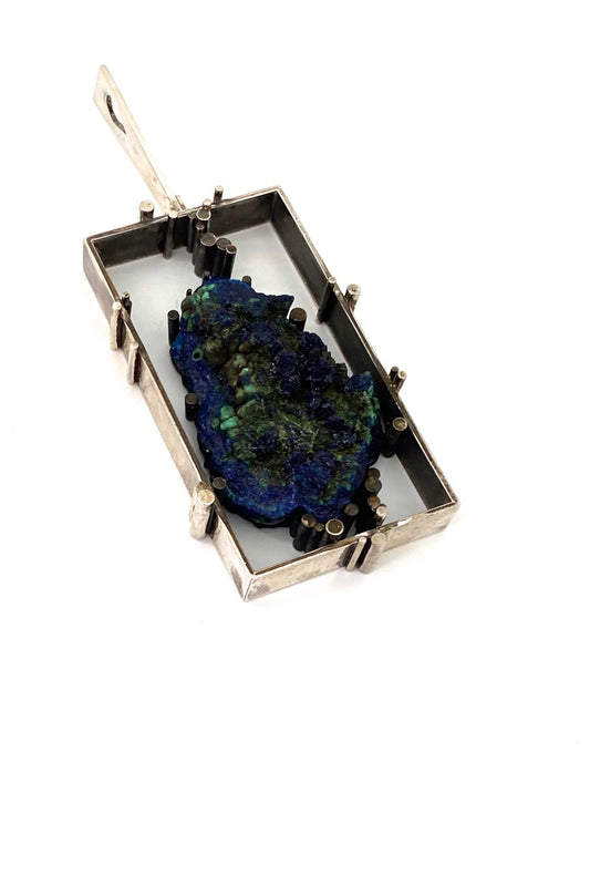 Hans Gehrig Canada vintage silver azure malachite extra large pendant Canadian Modernist art jewelry design