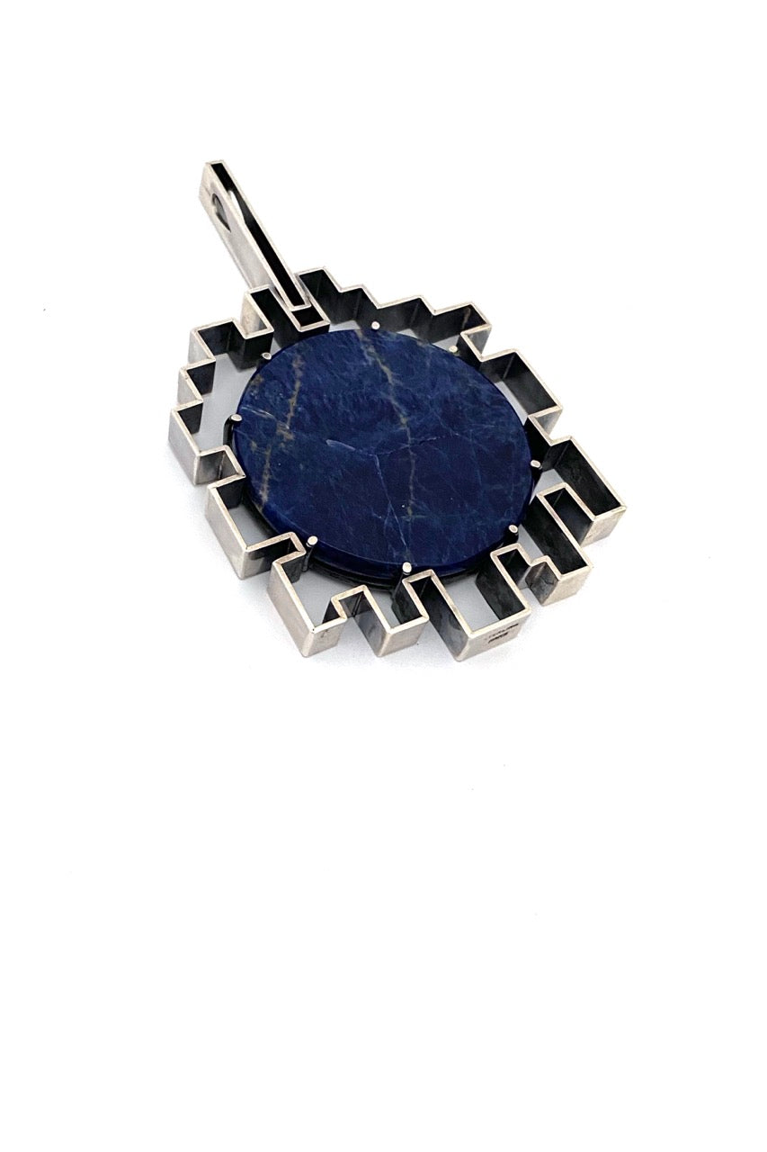 Hans Gehrig Canada vintage silver sodalite extra large pendant necklace Canadian Modernist art jewelry design