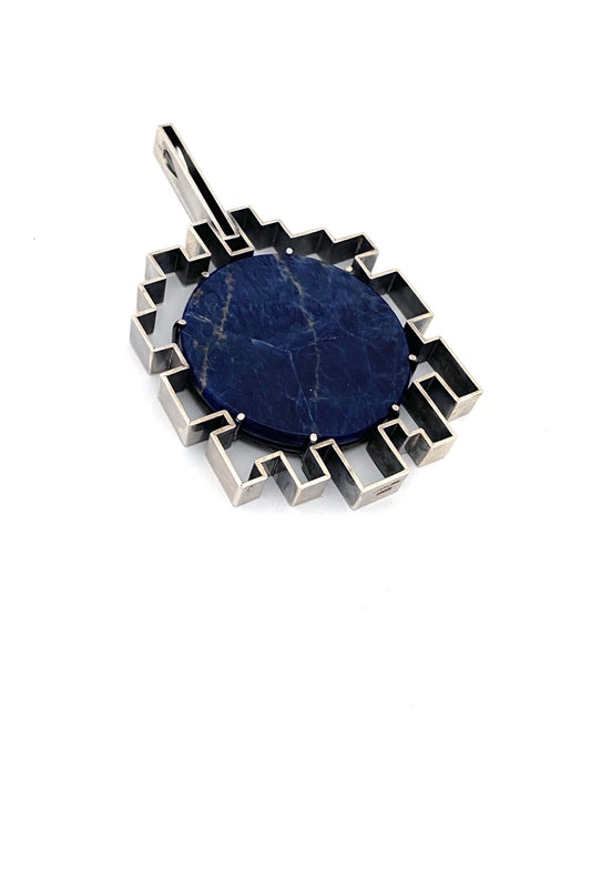 Hans Gehrig Canada vintage silver sodalite extra large pendant necklace Canadian Modernist art jewelry design