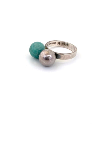 Hans Hansen Denamrk vintage silver amazonite two spheres ring Scandinavian Modern jewelry design