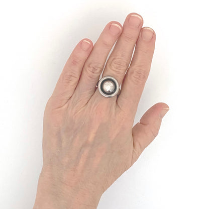 scale Hans Hansen Denmark vintage silver round dome ring Scandinavian Modernist jewelry design