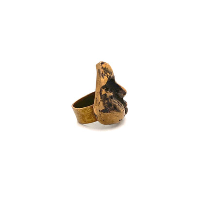 Henri Nogaret sculpted bronze face ring