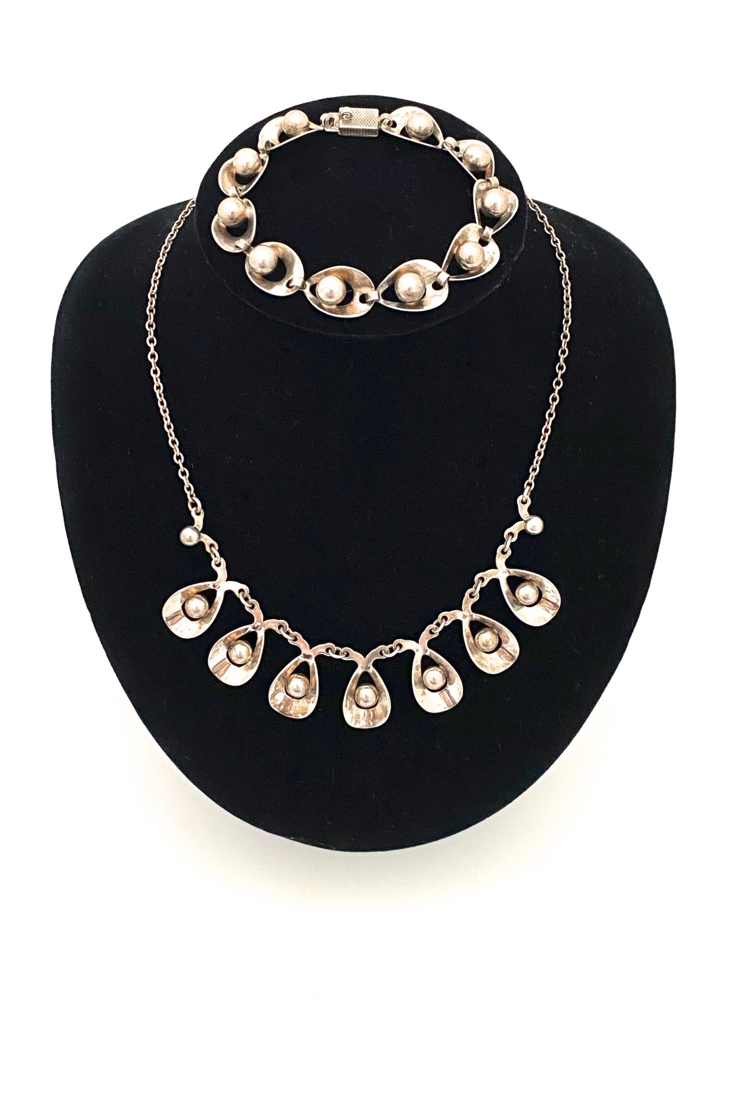 Hermann Siersbol Denmark vintage silver necklace with matching bracelet Scandinavian jewelry design