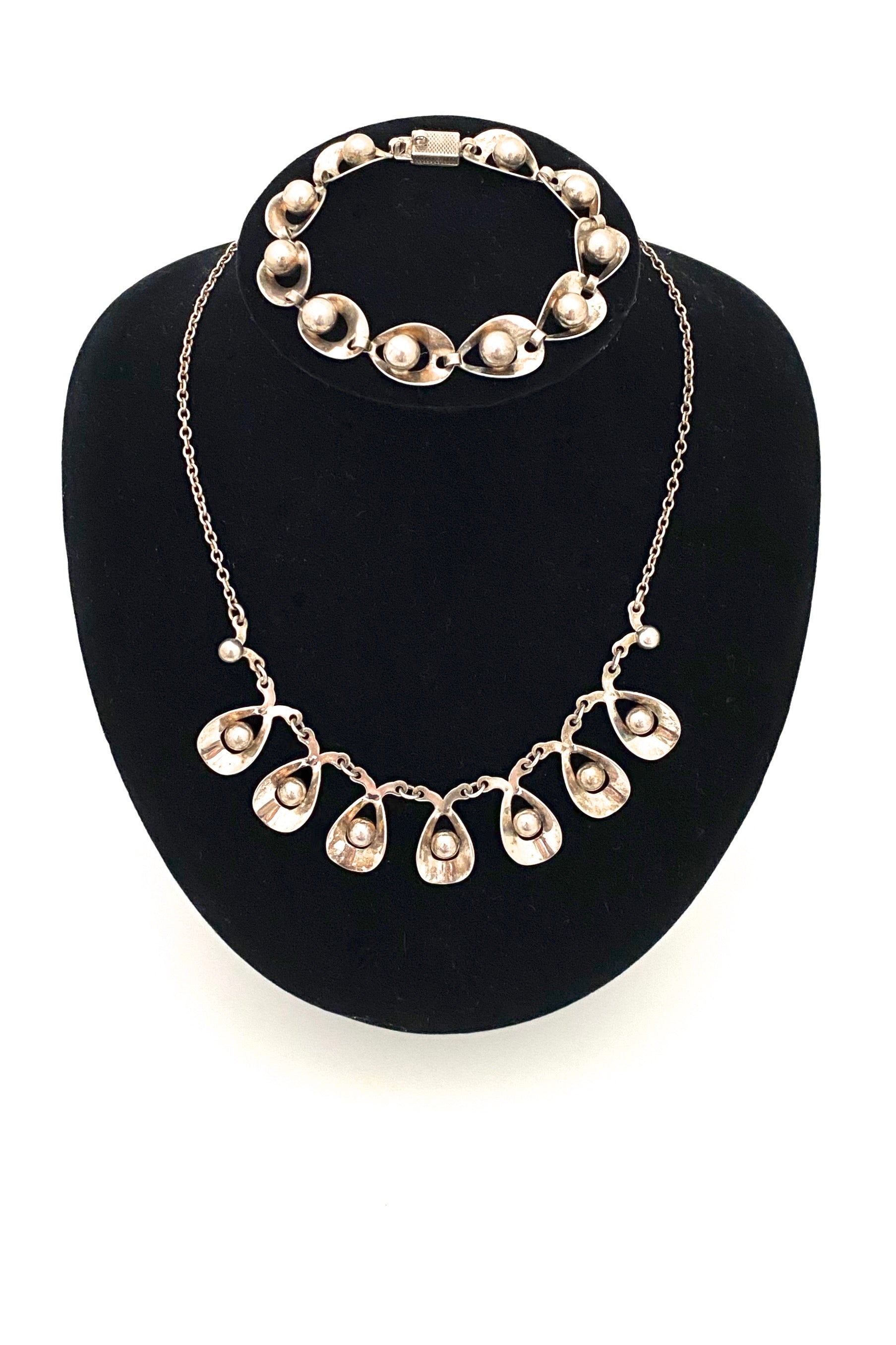 Hermann Siersbol Denmark vintage silver necklace with matching bracelet Scandinavian jewelry design