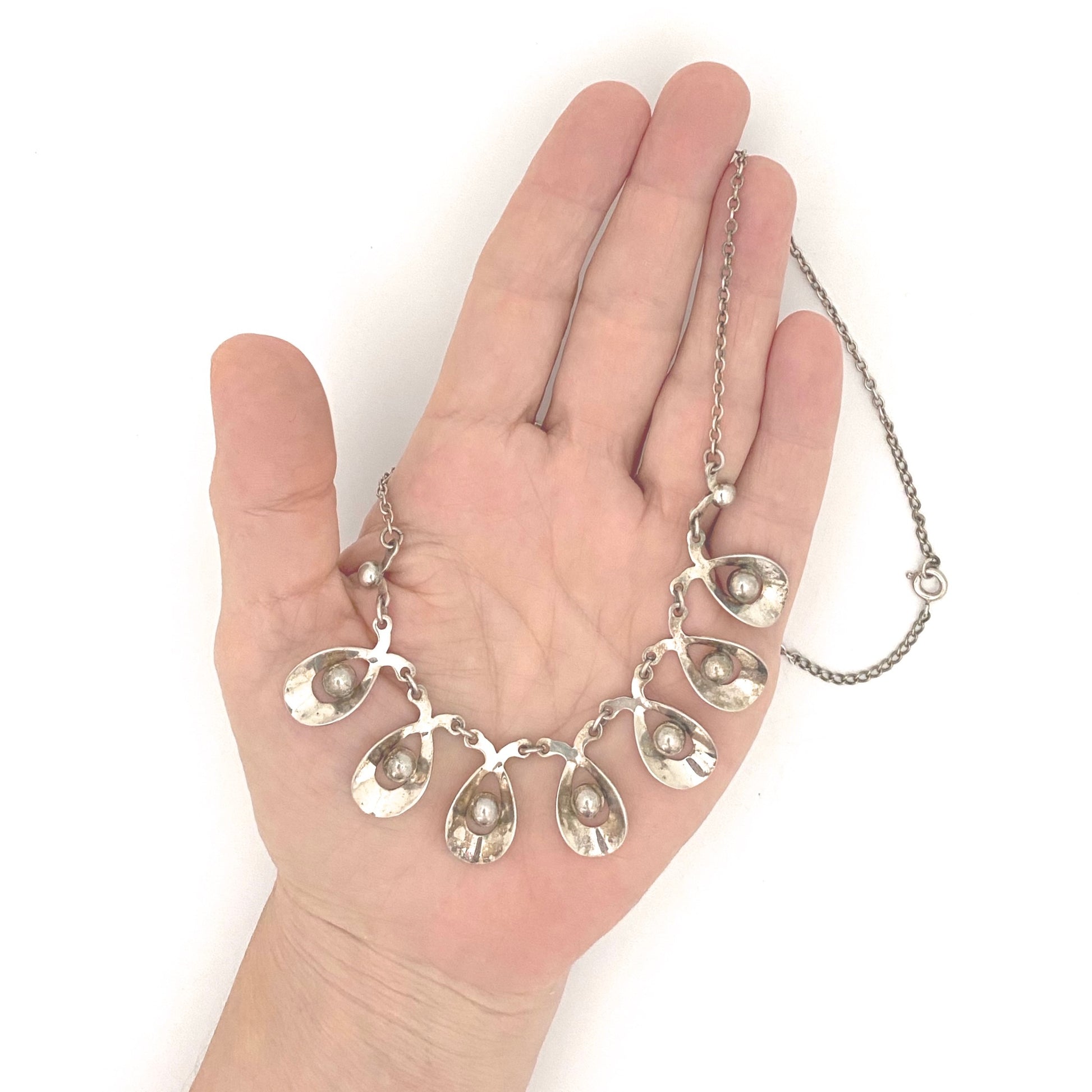 scale Hermann Siersbol Denmark vintage silver necklace with matching bracelet Scandinavian jewelry design