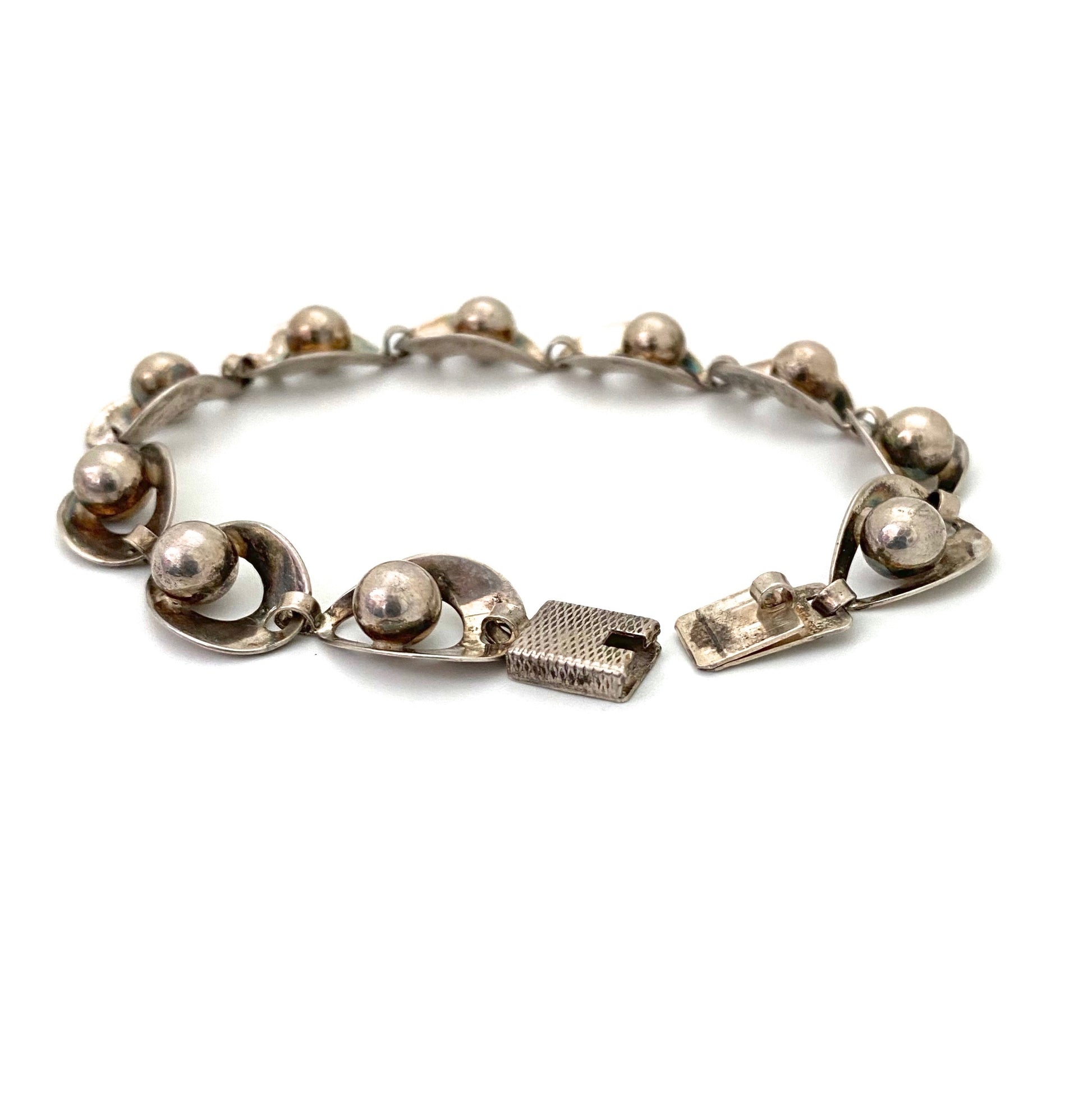detail Hermann Siersbol Denmark vintage silver necklace with matching bracelet Scandinavian jewelry design