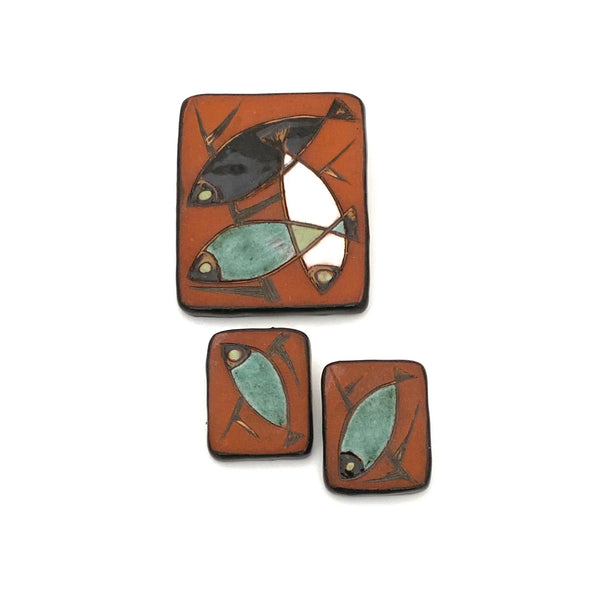 Fyrbo Denmark ceramic fish brooch & earrings ~ Astrid Tjalk