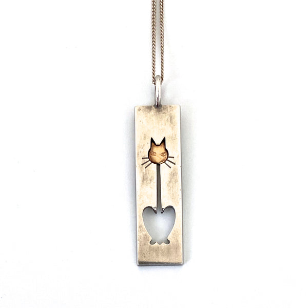 Kupittaan Kulta vintage silver & silver gilt cat pendant necklace