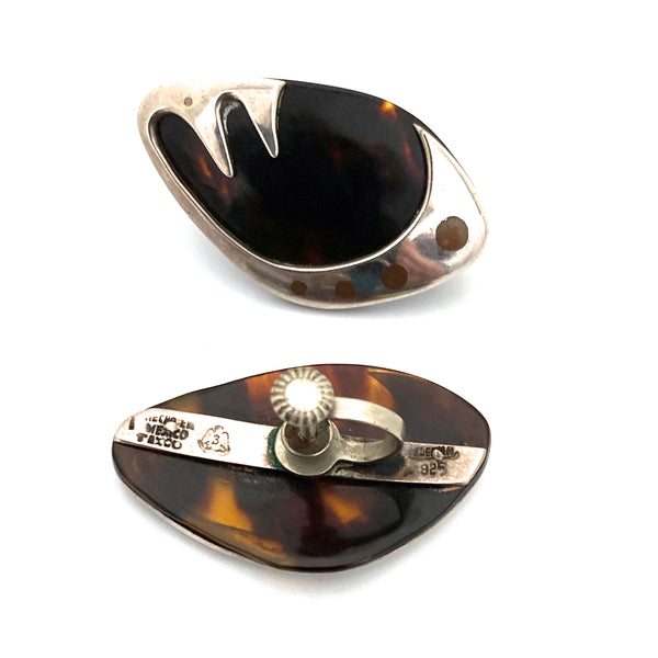 Enrique Ledesma large silver, tortoise & copper dots earrings