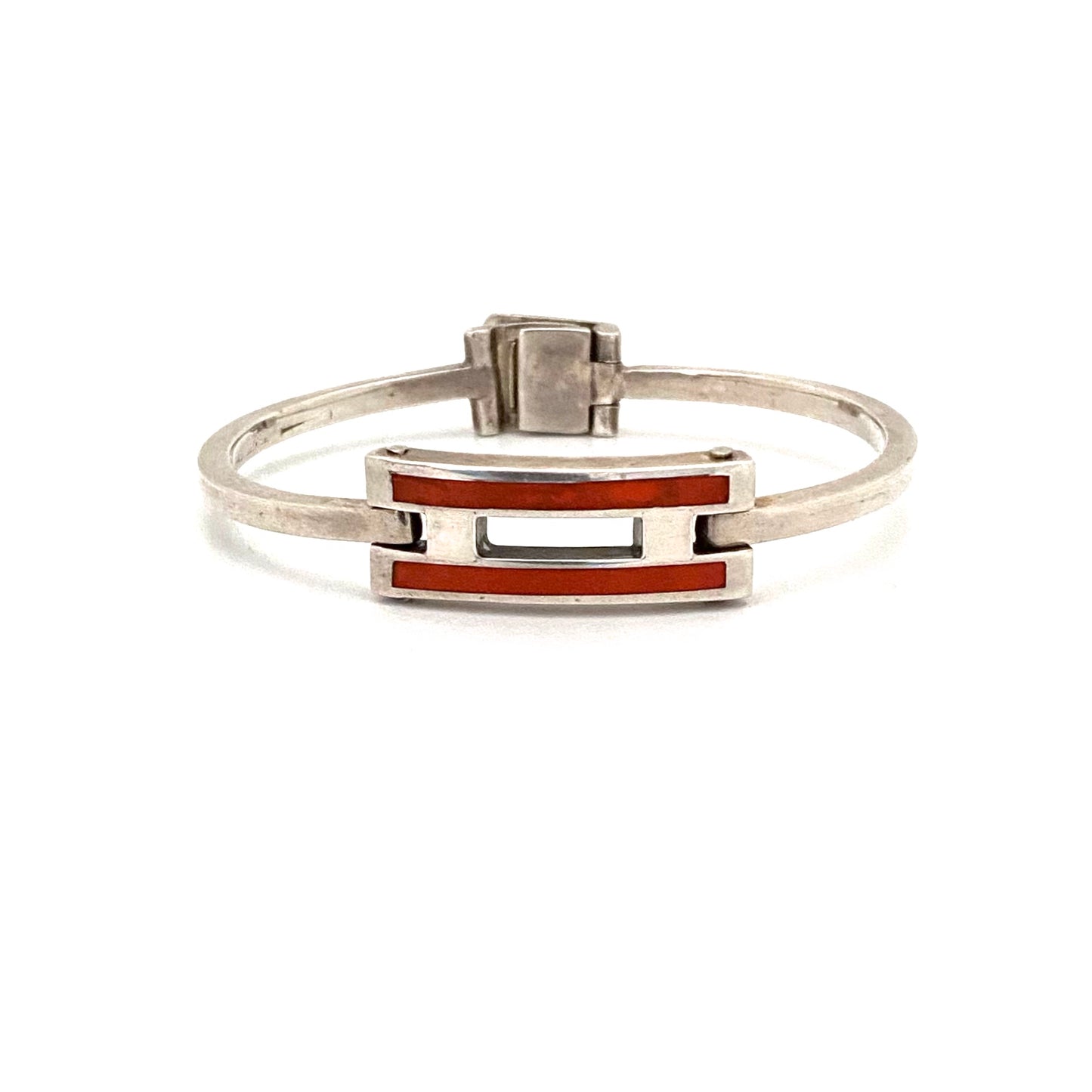 Gucci silver & orange enamel hinged bracelet