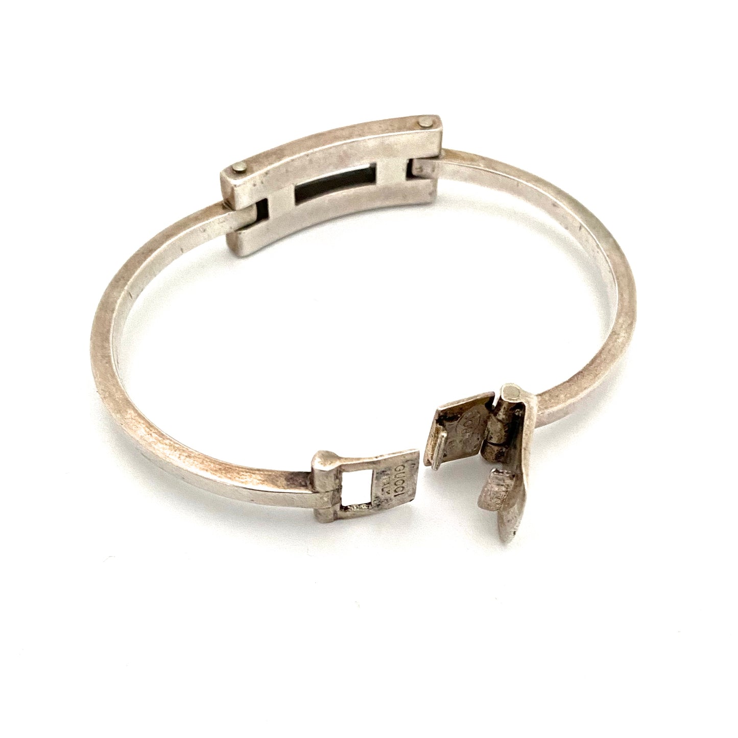 Gucci silver & orange enamel hinged bracelet