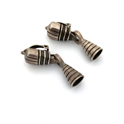 profile Lisa Jenks USA vintage silver large drop earrings clip backs postmodern jewelry design