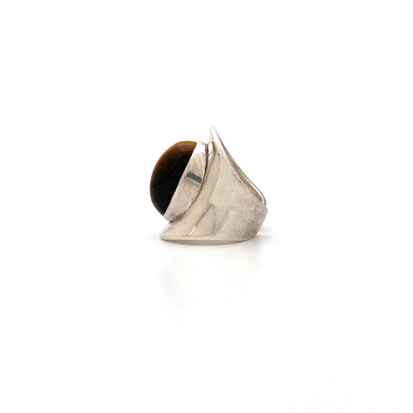 profile Bent Knudsen Denmark vintage silver tiger eye large heavy ring 4 Scandinavian Modernist jewelry design