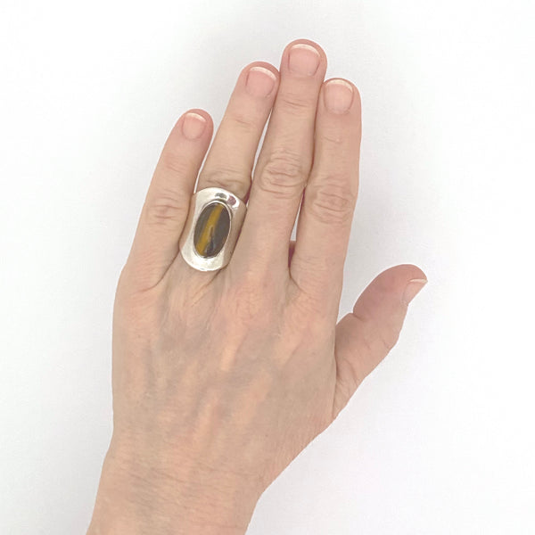 scale Bent Knudsen Denmark vintage silver tiger eye large heavy ring 4 Scandinavian Modernist jewelry design