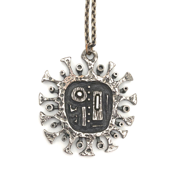 detail Guy Vidal Canada vintage brutalist pewter large pendant necklace Canadian jewelry design