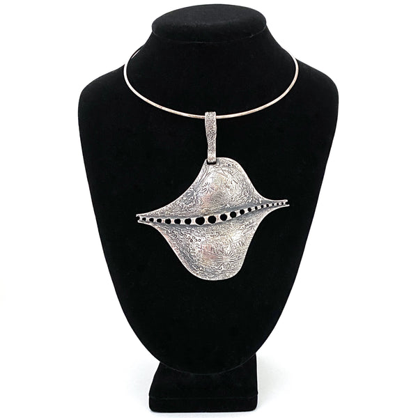 detail Guy Vidal Canada vintage extra large brutalist pewter pierced pendant Canadian jewelry design